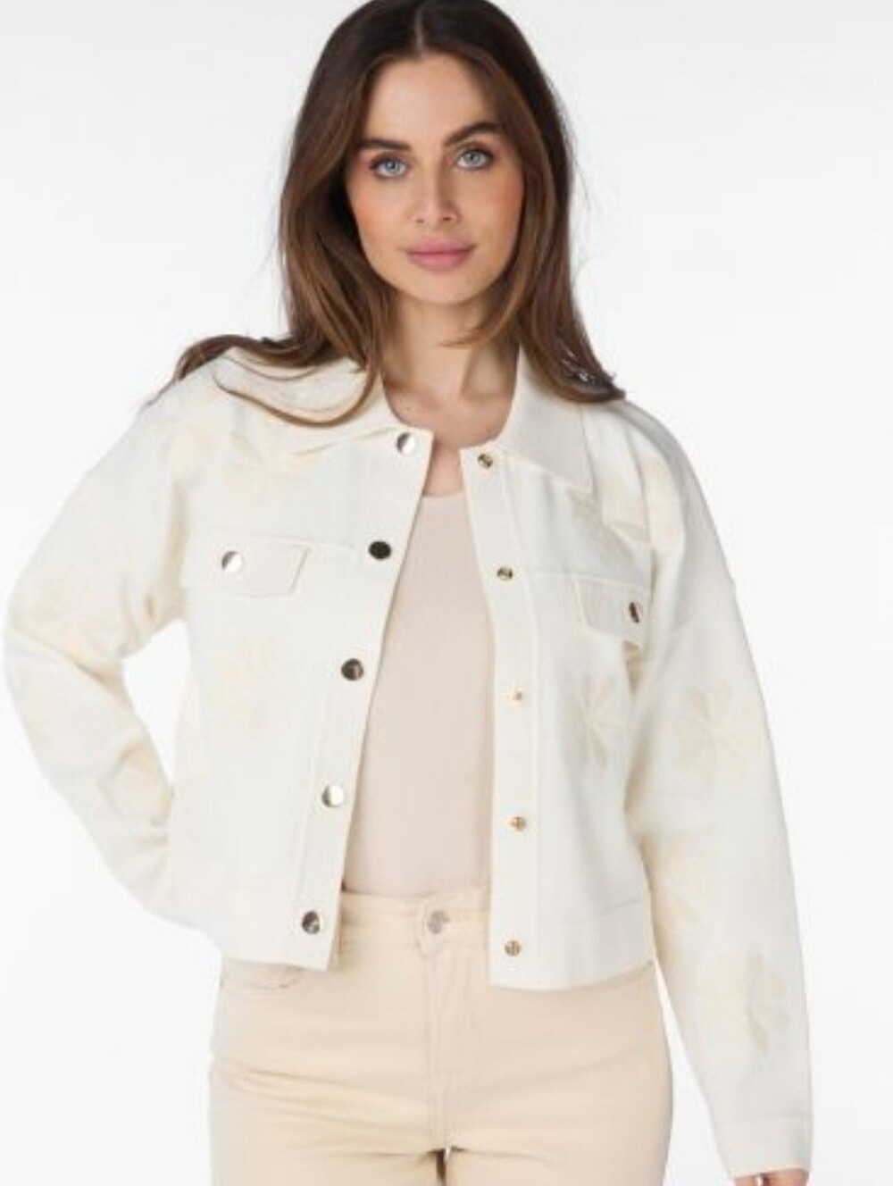 ESQUALO White Denim Jacket with Button Front
